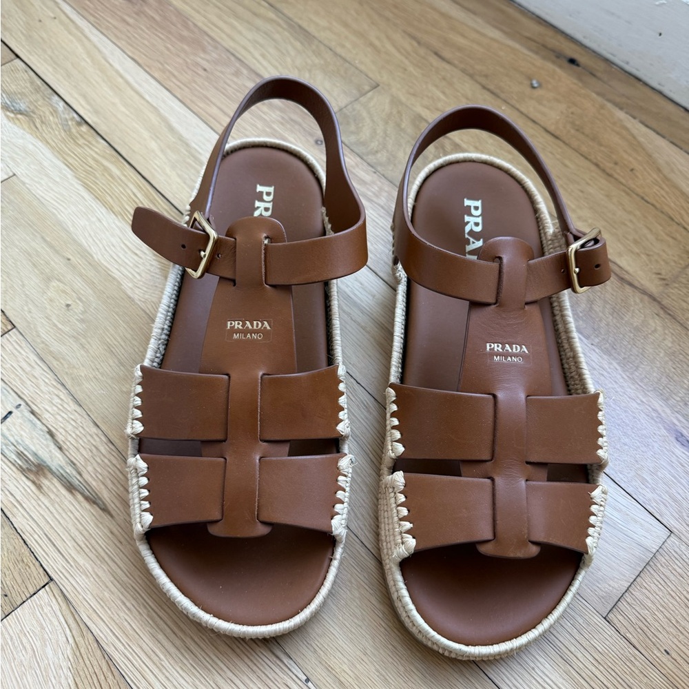 Prada Leather Fisherman Espadrille Sandals - Picture 6 of 6